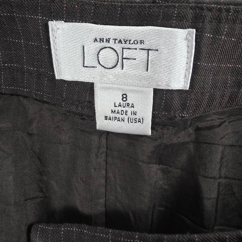 Ann Taylor LOFT Laura Pants Womens 8 Brown Excellent Wool Blend Windowpane Plaid - Picture 4 of 9